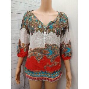 Women's Tommy Bahama XS Red White Paisley print top Cotton Silk